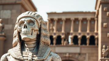 Skull Statue in Front of an Ancient Building photo