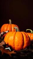 Close-up of Pumpkins on a Dark Background photo