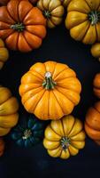 A Close-Up of Pumpkins on a Dark Background photo