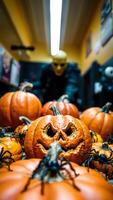 Scary Jack-O-Lantern With Spiders photo