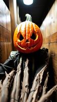 Jack-O-Lantern in a Dark Setting photo