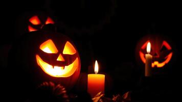 Glowing Jack-O-Lantern in the Darkness photo