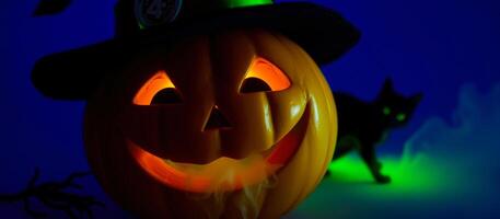 smiling jack-o'-lantern with a black hat photo