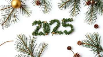 pine branches form the year 2025 on a white background photo