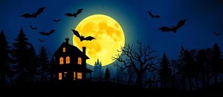 spooky house under a bright yellow moon photo