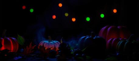 illuminated gourds create a festive spooky atmosphere photo