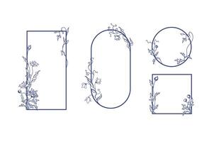 Set of floral decorated frames and borders, drawn by continuous line. Vintage card with wild flowers, leaves. Decorative line art border vector