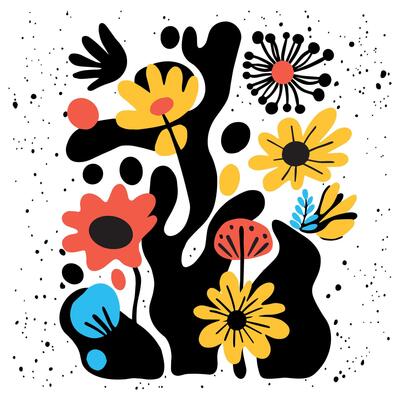 Abstract modern floral groovy print in minimalist graphic style. Hand drawn design for wallpaper, wall decor, print, postcard, cover, template, banner.