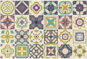 Collection of color seamless geometric mosaic tile retro patterns. Decorative endless ornamental east vintage backgrounds. repeatable symmetric prints vector
