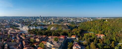 Aerial View of Vilnius Featuring Gediminas' Tower and Neris River photo