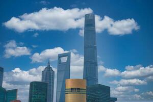 Shanghai Skyline with Iconic Skyscrapers and Clear Blue Sky photo