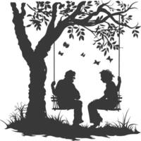 Silhouette of Two People Sitting on a Swing Under a Tree vector