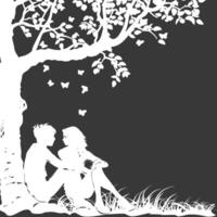 Silhouettes of a Couple Under a Tree with Butterflies vector