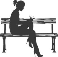 Silhouette of Woman Sitting on a Bench and Writing in a Notebook vector