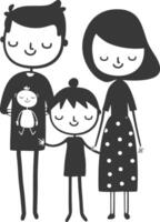 sencillo negro y blanco ilustración de un contento familia de cuatro vector