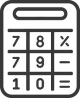 Simple black and white outline calculator icon with numbers and symbols vector