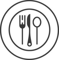 Simple Black and White Illustration of a Fork Knife and Spoon on a Plate vector