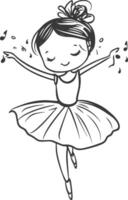 A Cartoon Ballerina with Eyes Closed and Music Notes Around Her vector