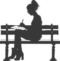 Silhouette of Woman Writing in a Notebook on a Bench vector