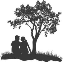 Silhouettes of a Couple Sitting Under a Tree vector