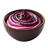 3D Plum Swirl Yogurt in Ceramic Bowl on Transparent Background AI-Generativ png