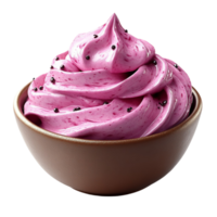 3D Pink Yogurt with Chocolate Toppings in Dark Bowl on Transparent Background AI-Generativ png