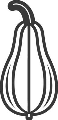 A black and white illustration of a pumpkin