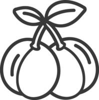Two cherries are shown in a line drawing vector