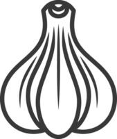 A garlic bulb is shown in a black and white line drawing vector