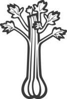 A black and white drawing of a tree with leaves vector