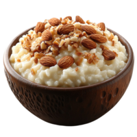 3D Rice Pudding with Almonds and White Chocolate on Transparent Background AI-Generativ png