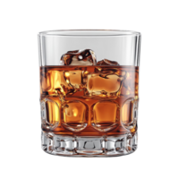 3D Whiskey Glass with Ice Cubes on Transparent Background png