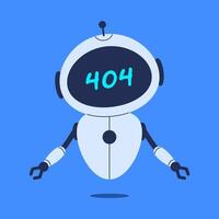 Robot displaying 404 error message. illustration for website error pages, tech visuals and chatbot content vector