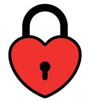 red heart shaped padlock, color illustration of locked lock, white background vector