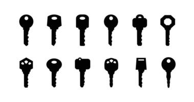 collection of key set icons in silhouette vector