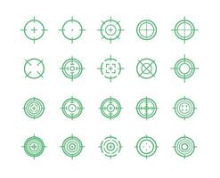 collection of green target icon with circle base. sniper scope icon vector