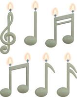 set of musical note shaped candles. collection of isolated candles in the shape of musical notes vector