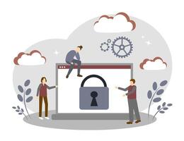 Teamwork and computer password. Data protection vector