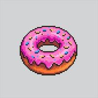 Pixel art illustration Donut. Pixelated Doughnut. Donut Doughnut Cake Fast Junk Food Icon pixelated for the pixel art game and icon for website and game. old school retro. vector