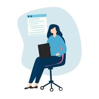 Sleek and simple flat design of a woman engaged in coding, perfect for depicting tech roles in corporate environments. vector