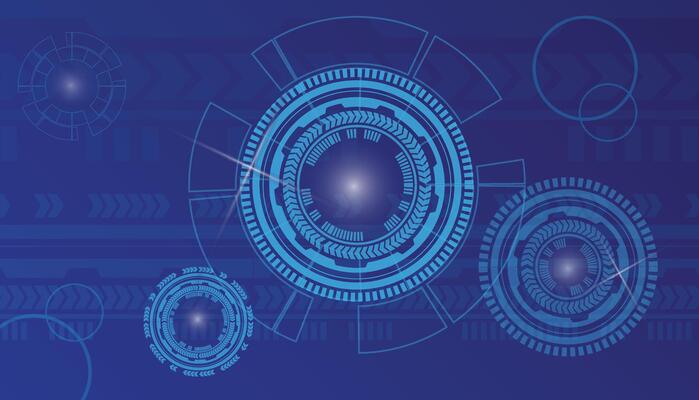Information Technology concept abstract illustration with different geometrical shapes and lines on Blue background.