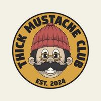 retro cartoon emblem of men face with thick mustache vector
