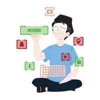 cartoon illustration of men using virtual reality vector