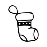 Black and white Doodle illustration of a red Christmas sock on a white background. vector