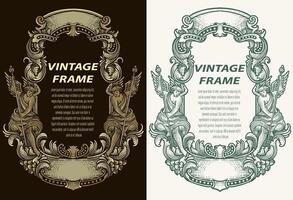 Engraving frame with antique ornament pattern - Eps 10 vector