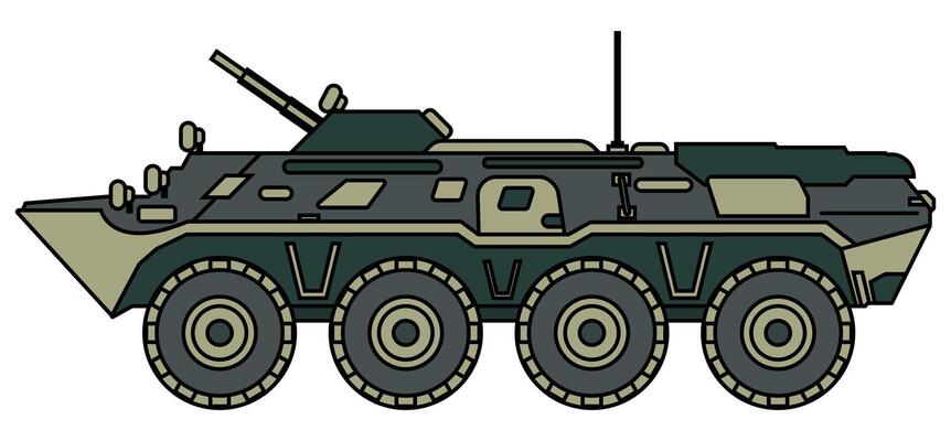 Island armored vehicle. Soviet BTR-80 armored personnel carrier. Schematic drawing.
