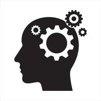 Gear in head icon silhouette white background vector