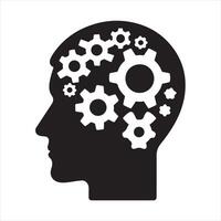 Gear in head icon silhouette on white background vector