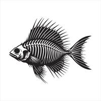fish skeleton silhouette on white background vector