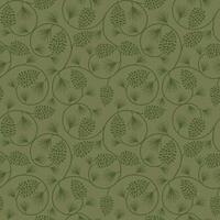 Seamless Christmas Pine Cone With Scroll On Green Background vector